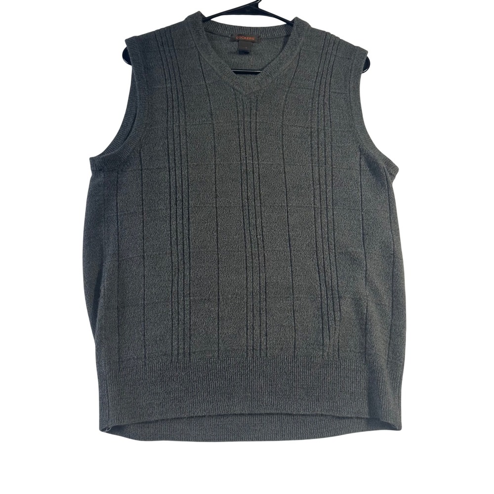 Dockers Gray V-Neck Sweater Vest Textured Knit Sleeveless Pullover Small